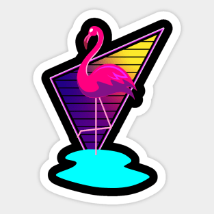 80s Synthwave Inspired Pink Flamingo Triangle Design Sticker